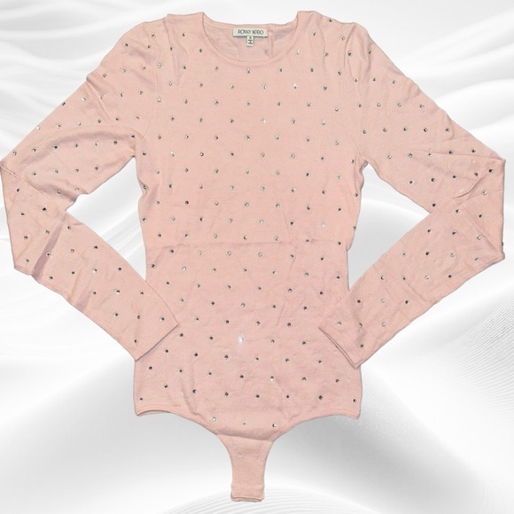 Ronny Kobo Collection Tops - Ronny Kobo Chani Rhinestone Embellished Knit Bodysuit Ballet Pink Sz Small